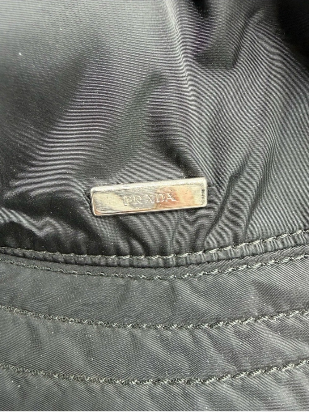 Authentic Prada Bucket Hat  Black Nylon Silver Logo Excellent Unisex Medium Vtg - Picture 3 of 6